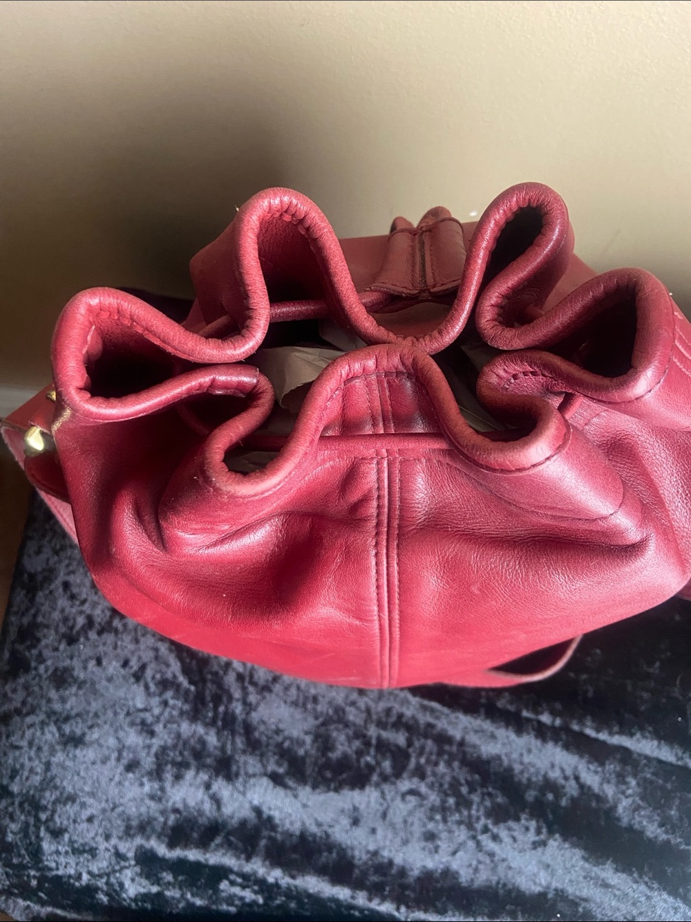 Coach Burgundy Red Leather Drawstring Bucket Bag - Picture 6 of 10